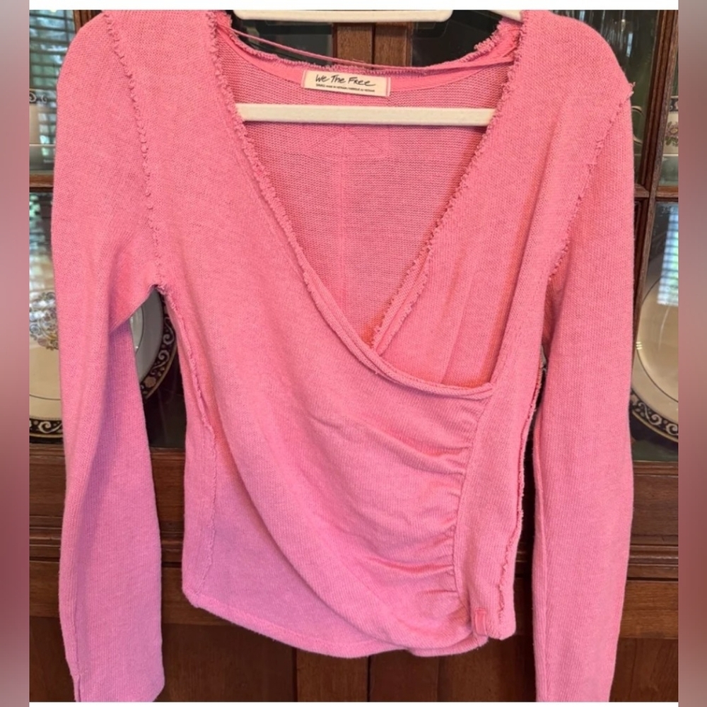 Free People/We The Free Wrap Like a Boss Raw Hem Top in Pink, Size Small
